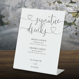 Signe De Table Élégant Script Coeur Mariage Signature Boissons