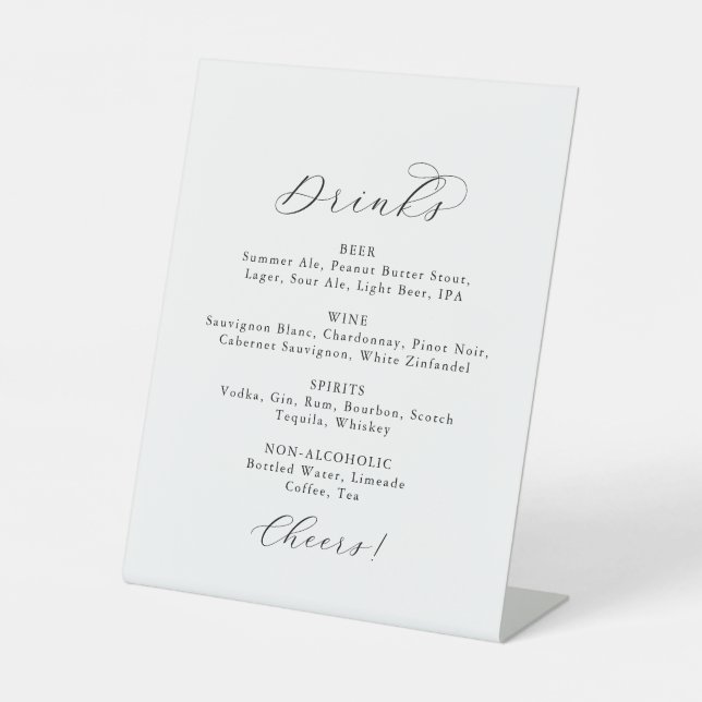 Signe De Table Élégant Script Mariage Boissons Menu Signer (Recto)