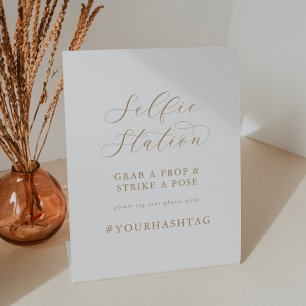 Signe De Table Élégant script or Selfie Station Mariage Hashtag