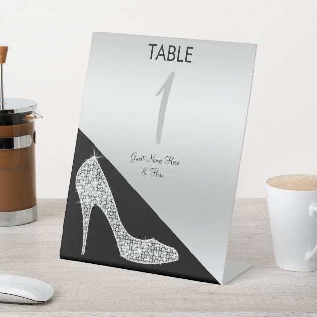 Signe De Table Elégant Sequin Stiletto, Argent et Noir Anniversai (In SItu)