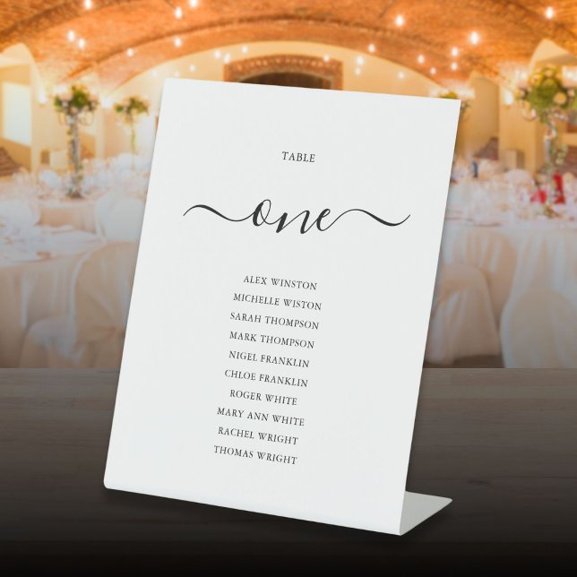 Signe De Table Élégant Tableau de Numéro de Table en Écriture Noi (Elegant Black Script Table Number Seating Chart Pedestal Sign)