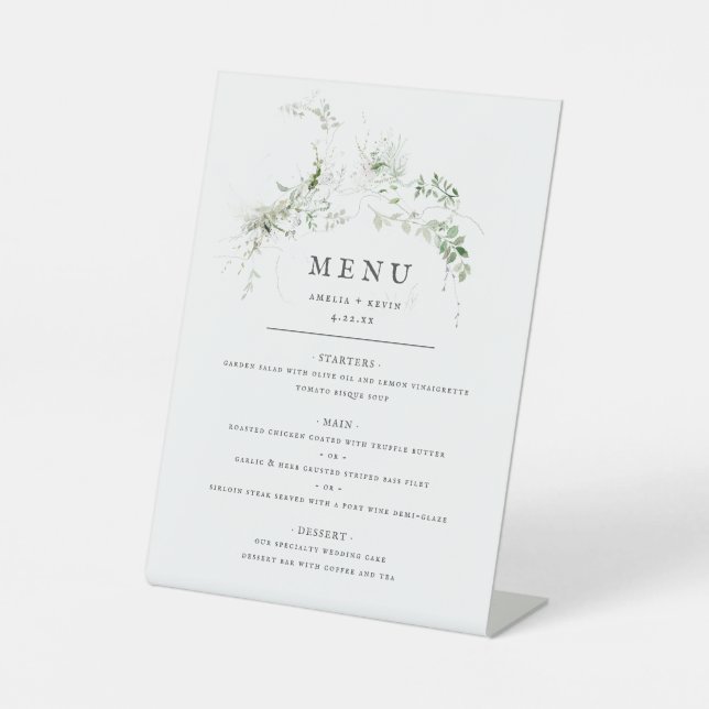 Signe De Table Elégant terroir de verdure Aquarelle Menu Mariage (Recto)