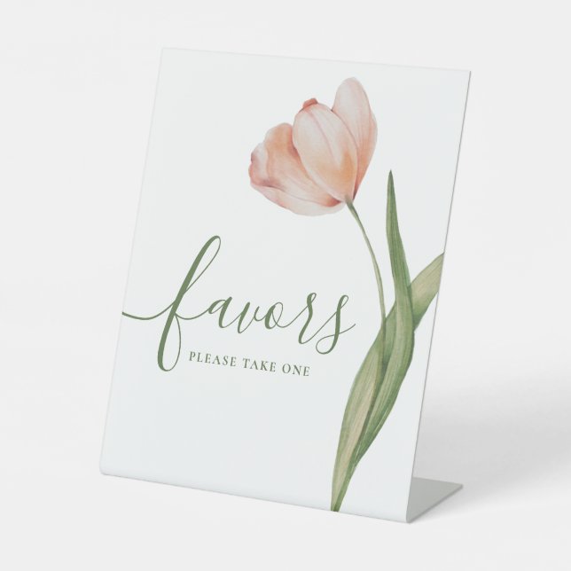 Signe De Table Élégant tulipe à l'aquarelle pêche Favor (Recto)