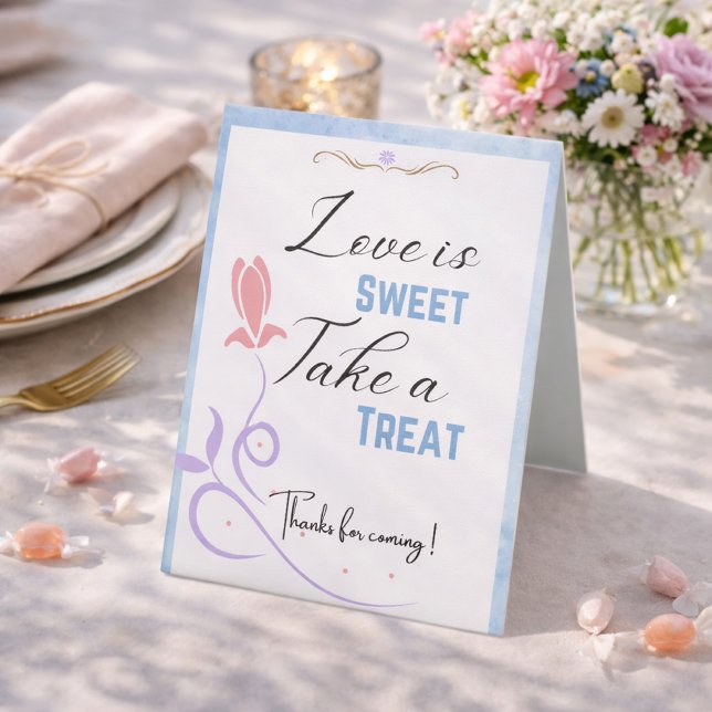 Signe De Table Elégant tulipe bleue mariage floral (Créateur téléchargé)