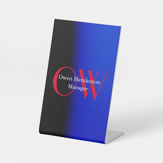 Signe De Table Élégant Unique Bleu Rouge Gras Texte Monogramme (Recto)