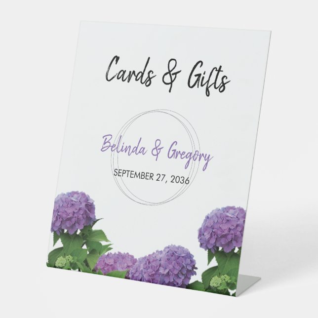 Signe De Table Elégant Violet Hydrangea Cartes de Mariage & Cadea (Recto)