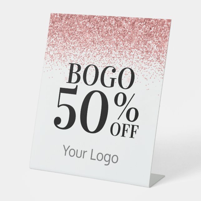 Signe De Table Élégant votre logo Parties scintillant rose BOGO B (Recto)