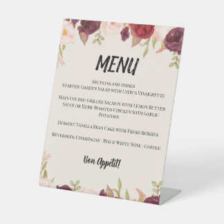 Signe De Table Elegant Watercolor Floral Wedding Menu