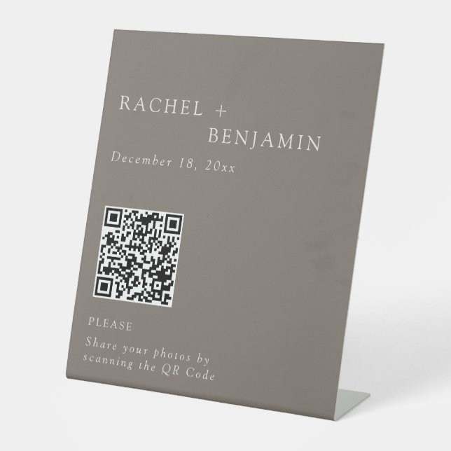 Signe De Table Elegant Wedding Photo Share QR Code Taupe (Recto)