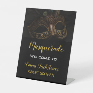Signe De Table Elégant Welcome Gold Black Masquerade Anniversaire