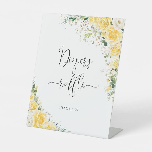 Signe De Table Elegant Yellow Baby Shower Diapers Raffle Sign (Recto)