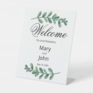 Signe De Table Elégante Aquarelle classique Vert Feuille Mariage