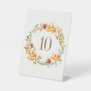Signe De Table Elégante aquarelle colorée Floral Numéro de tablea