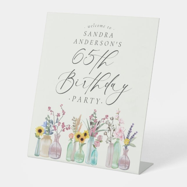 Signe De Table Elégante aquarelle florale 65e fête d'anniversaire (Recto)