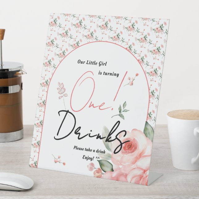 Signe De Table Elégante aquarelle Rose fille 1er anniversaire Boi (In SItu)