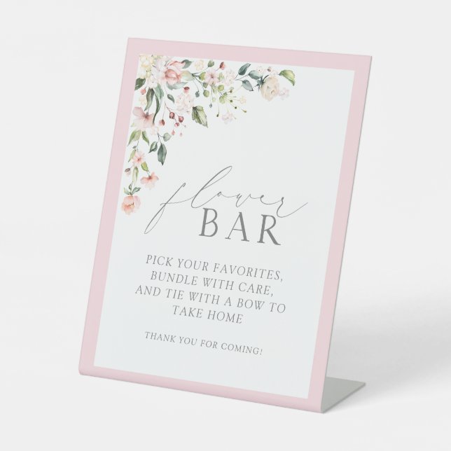 Signe De Table Elégante Aquarelle rose Floral Douche Bar (Recto)