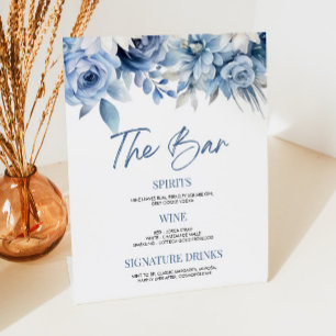 Signe De Table Elégante barre Mariage Dusty Blue Floral