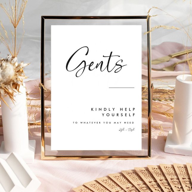 Signe De Table Élégante calligraphie noire Gents Salle de bain Si (Créateur téléchargé)