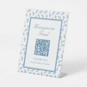 Signe De Table Elégante carte de code QR Mariage Blue Honeymoon F