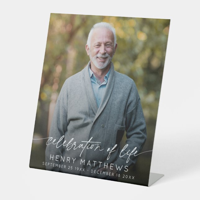 Signe De Table Élégante célébration de la vie Script photo Funéra (Recto)