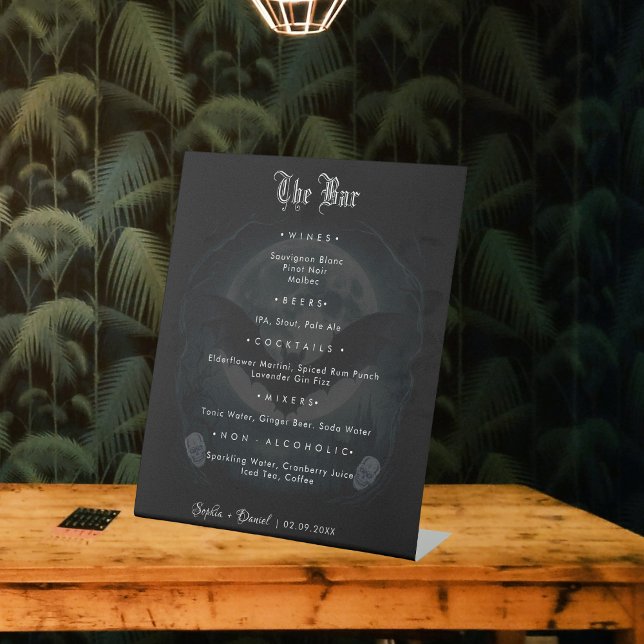 Signe De Table Élégante Chauve-souris gothique Lune Mariage Le Ba (Créateur téléchargé)