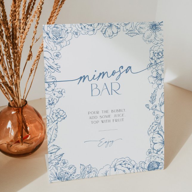 Signe De Table Elégante Chinoiserie Bridal Mimosa Bar Cocktail (Elegant navy blue toile de jouy mimosa bar sign)