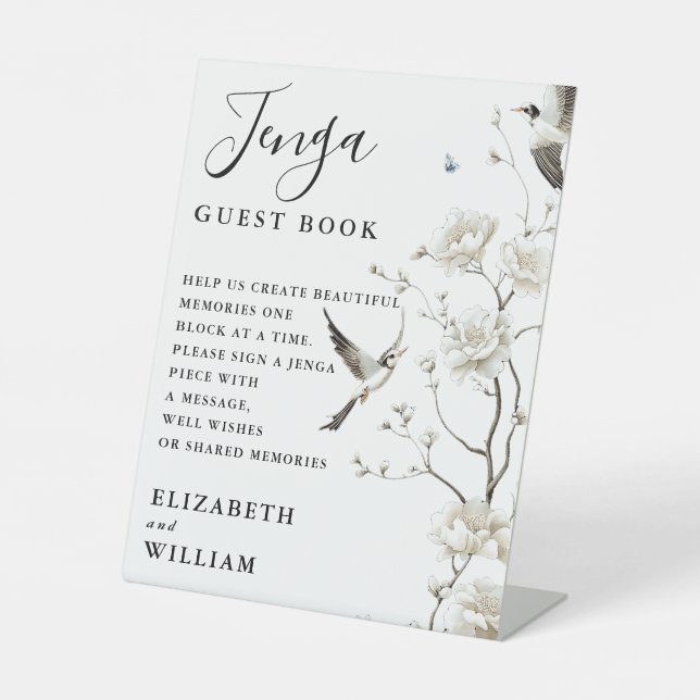 Signe De Table Élégante Chinoiserie Floral Jenga Mariage du livre (Recto)