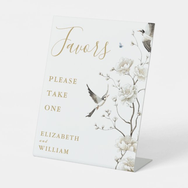Signe De Table Elégante Chinoiserie Or Floral Faveurs Mariage (Recto)