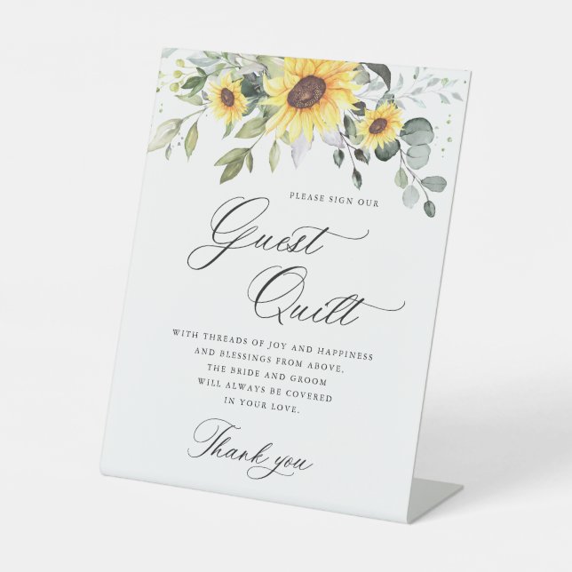 Signe De Table Elégante couette Mariage Eucalyptus Sunflowers (Recto)