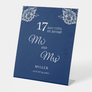 Signe De Table Elégante dentelle florale sur Mariage bleu marine