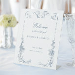 Signe De Table Elégante Dusty Blue Floral Affiche de bienvenue<br><div class="desc">Cadre floral bleu foncé élégant et orné adapté de la gravure française classique du 18ème siècle.</div>