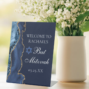 Signe De Table Élégante fête de Bat Mitzvah bleu marine et agate