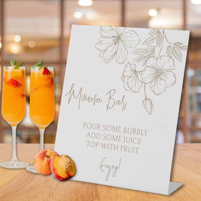 Signe De Table Elégante Fête des mariées de Mimosa à fleurs d'or (Elegant Gold Flower Mimosa Bridal Shower Pedestal Sign)