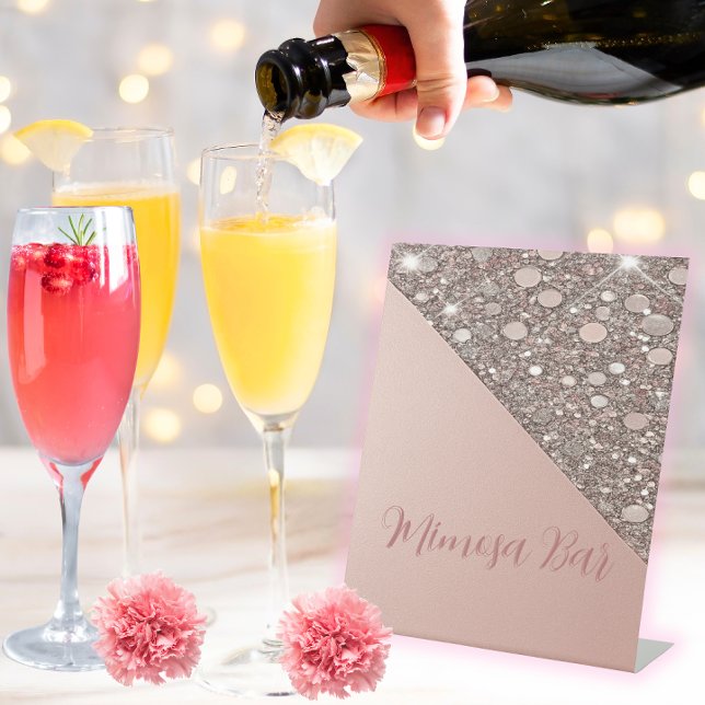 Signe De Table Elégante Fête des mariées Rose or Mimosa Bar (Pour the bubbly in style with this elegant rose gold mimosa bar sign—perfect for bridal brunches.)