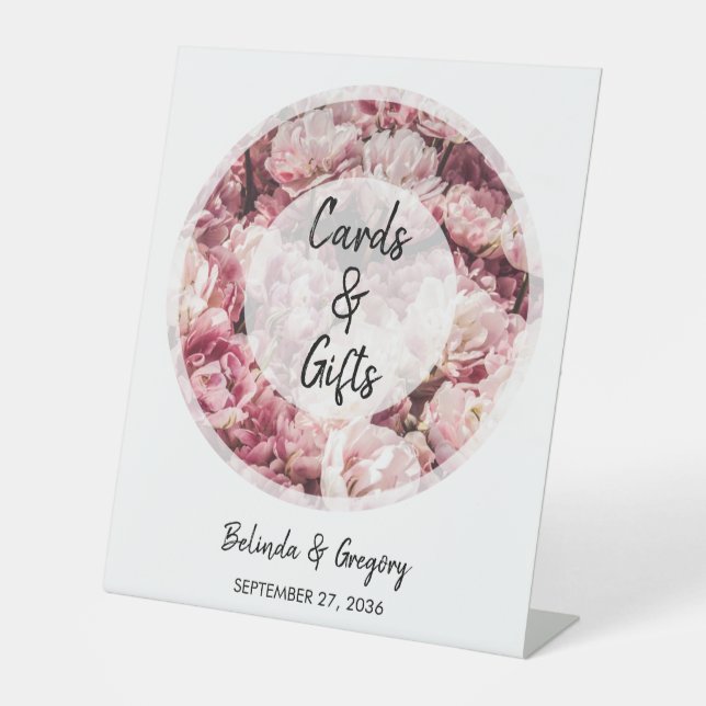 Signe De Table Elégante Peonies Roses Cartes de Mariage & Cadeaux (Recto)