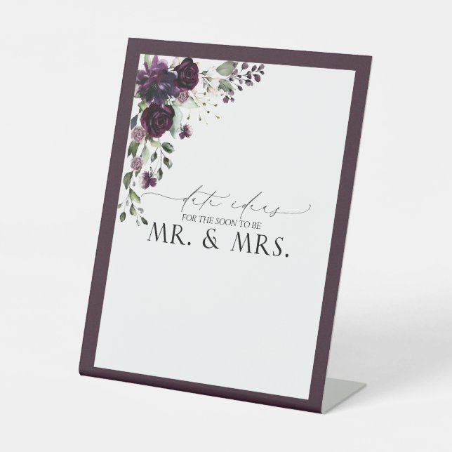 Signe De Table Elégante Plum Purple Floral Aquarelle Date Idées (Recto)