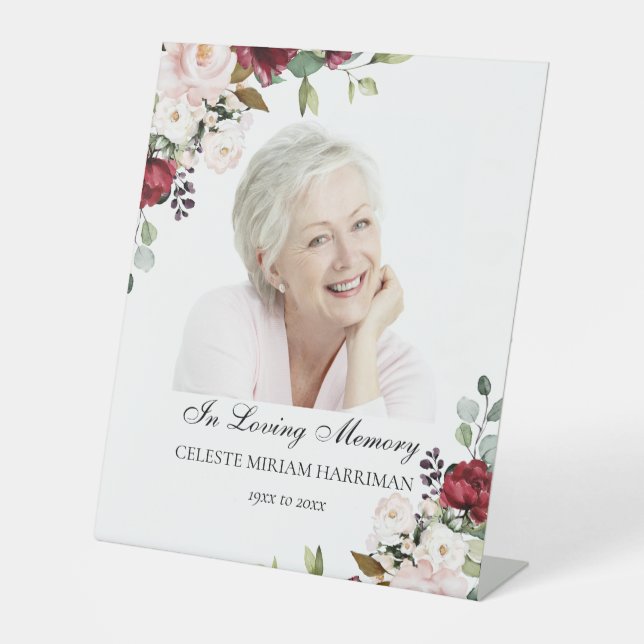 Signe De Table Élégante rose rouge rose rose rose florale photo (Recto)