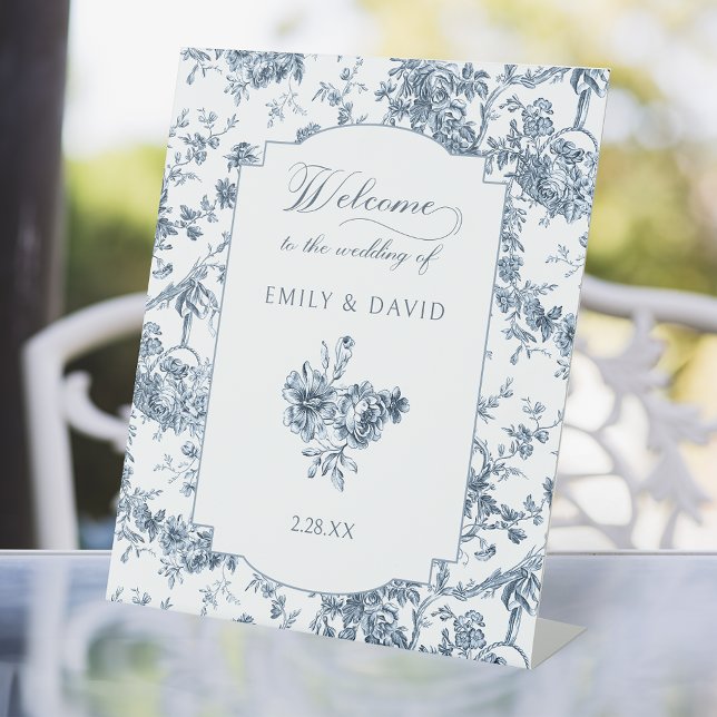 Signe De Table Élégante toile Florale Bleue Française Gravée (Créateur téléchargé)