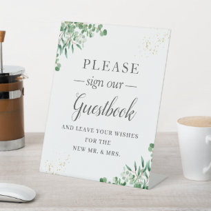 Signe De Table Élégante verdure Feuille Floral Guestbook