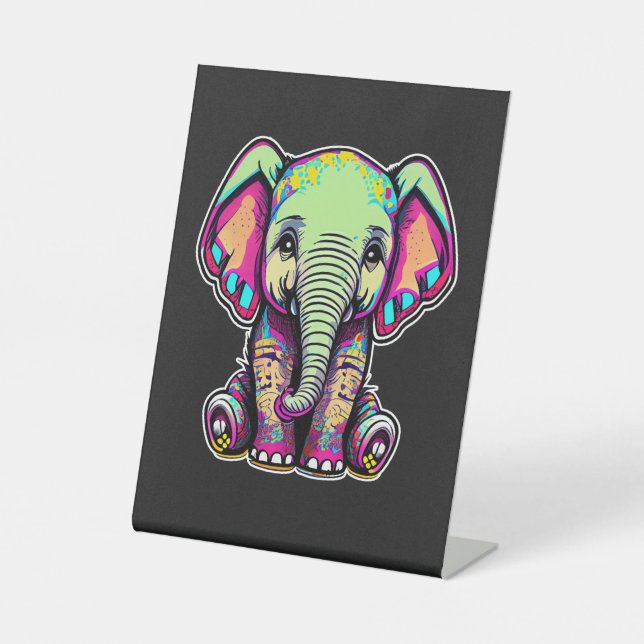 Signe De Table Eléphant mignon assis illustration numérique (Recto)