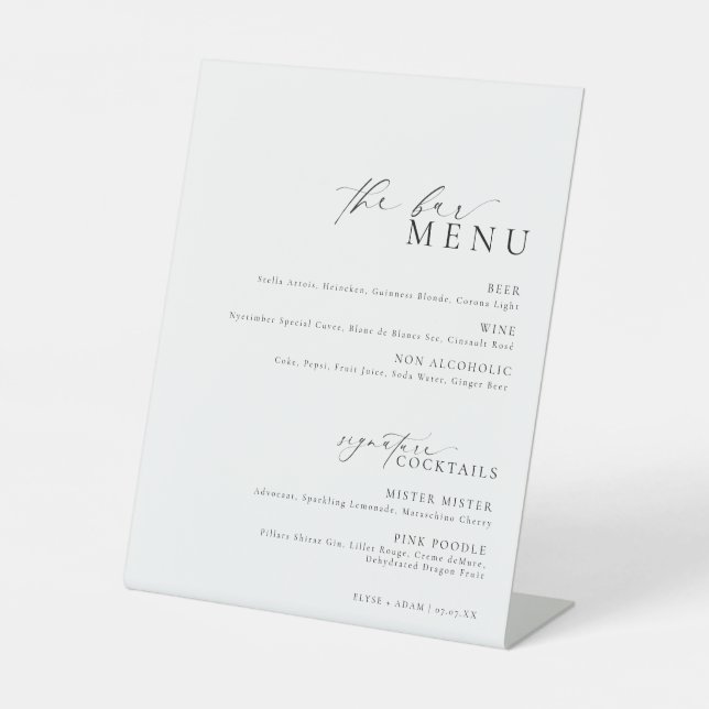 Signe De Table Ellesmere Modern Minimal Le Bar Menu Boissons (Recto)