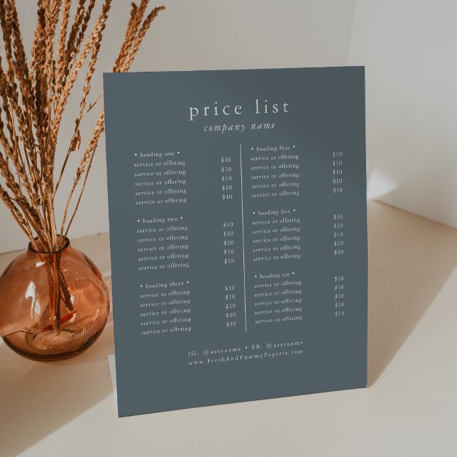 Signe De Table EMELIA Dusty Blue Business Services Tarifs (EMELIA Dusty Blue Business Services Price List Pedestal Sign)