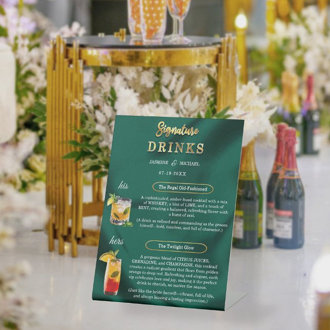 Signe De Table Emerald and Gold Minimal Wedding Signature Drinks (Créateur téléchargé)