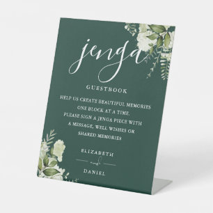 Signe De Table Emerald Floral Greenery Jenga Mariage Livre d'or