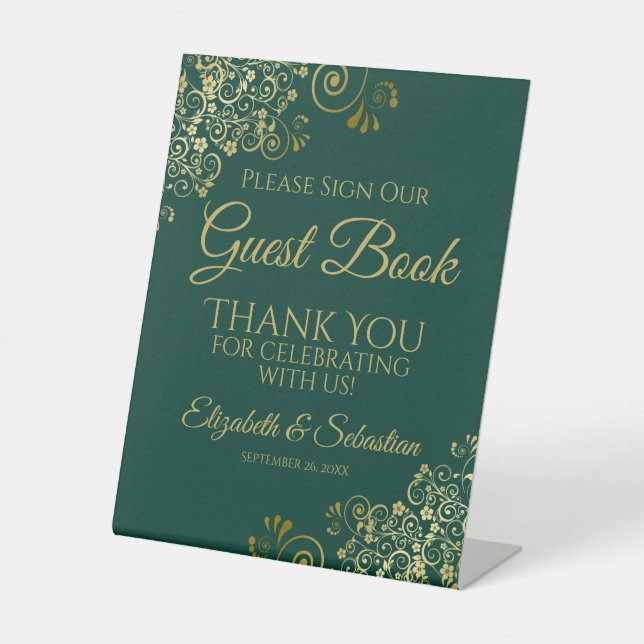 Signe De Table Emerald & Gold Please Sign our Guest Book Sign (Recto)