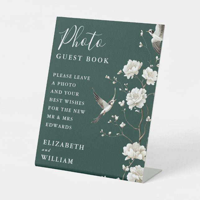 Signe De Table Emerald Green Chinoiserie Photo Guest Book Mariage (Recto)