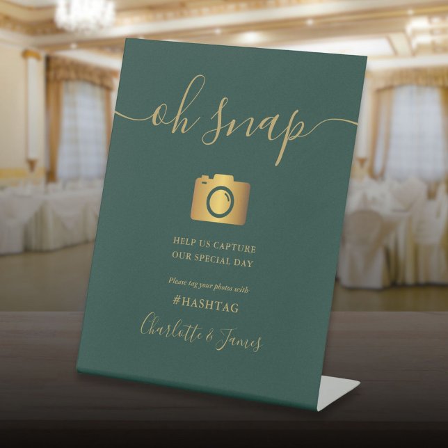 Signe De Table Emerald Green Et Gold Signature Script Oh Snap (Emerald Green And Gold Signature Script Oh Snap Pedestal Sign)