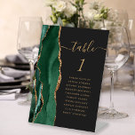 Signe De Table Emerald Green Gold Agate Dark Mariage Numéro de ta<br><div class="desc">Le bord gauche de ce socle mariage moderne et élégant comporte une bordure en aquarelle vert émeraude et une parties scintillant en faux or. Le mot "table" apparaît dans un script blanc couleur or sur un arrière - plan noir ardoise. Ajoutez les noms de vos invités qui sont affectés à...</div>