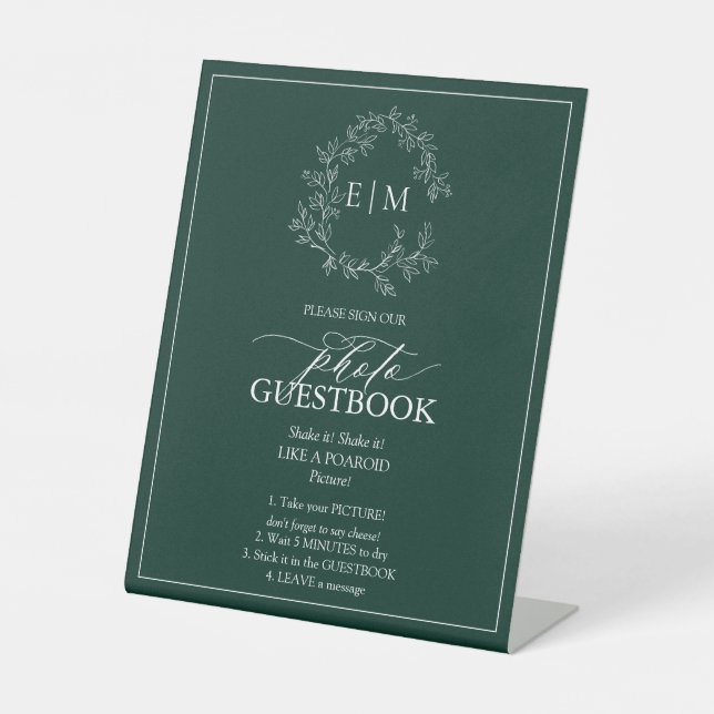 Signe De Table Emerald Green Leafy Crest Monogramme Photo Livre d (Recto)
