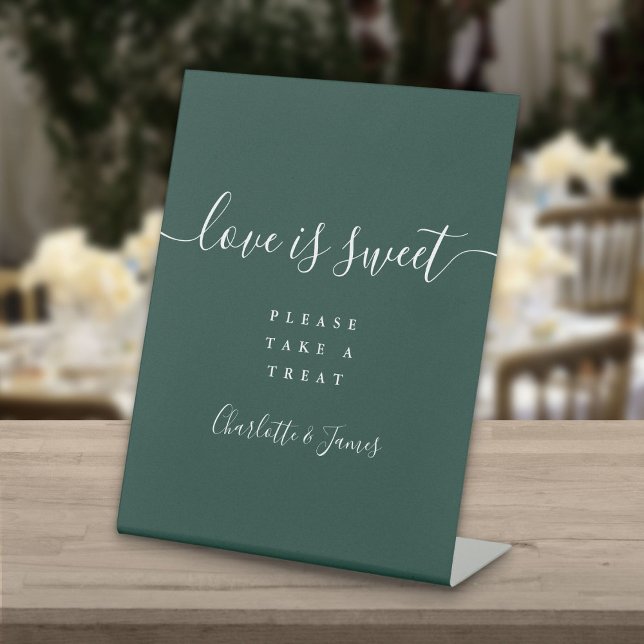 Signe De Table Emerald Green Signature Script Love Is Sweet Favor (Emerald Green Signature Script Love Is Sweet Favor Pedestal Sign)
